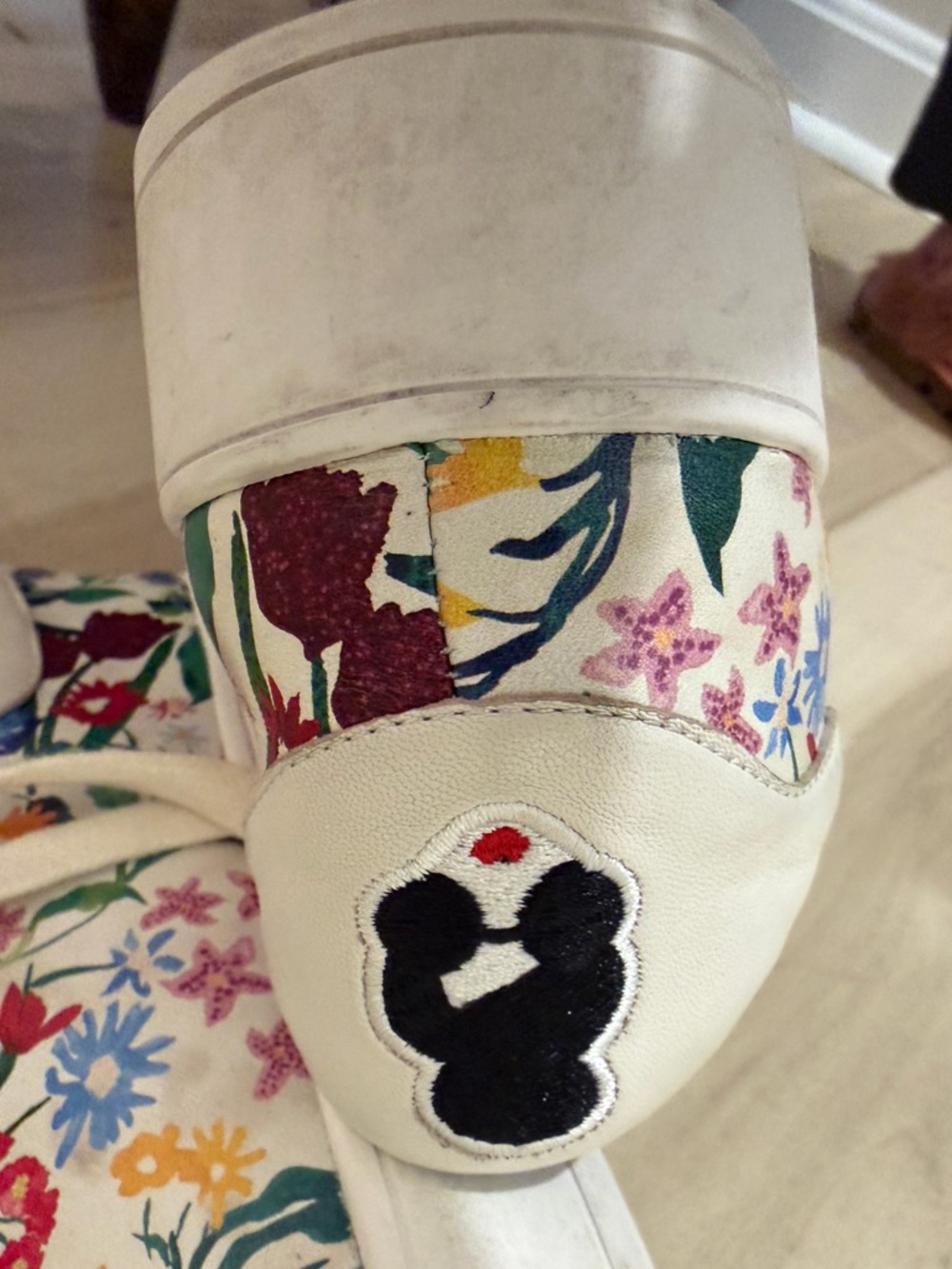 Alice & Olivia Floral White Leather Platform Sneaker with colorful flowers